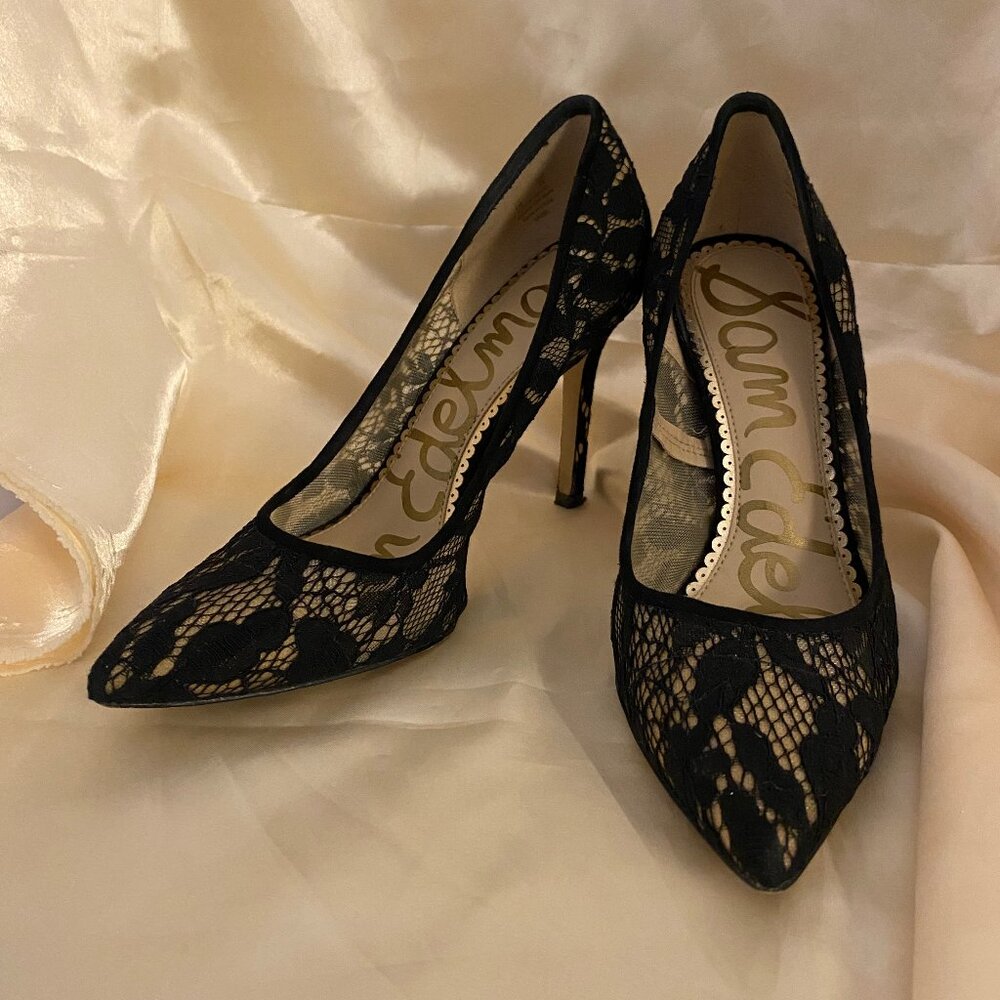 Sam Edelman Black Lace High Heel Pumps Shoes